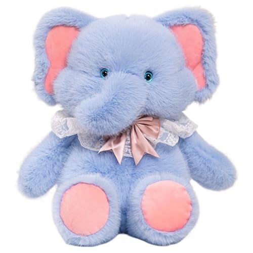 KUKUShining Elefanten Plüsch, Weiche Kuschelige Stofftier Puppe Mit Lätzchen Elefantenbaby Plüsch Spielzeug Geschenk Für Kinder Mädchen(Blue) von KUKUShining