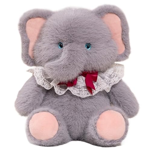 KUKUShining Elefanten Plüsch, Weiche Kuschelige Stofftier Puppe Mit Lätzchen Elefantenbaby Plüsch Spielzeug Geschenk Für Kinder Mädchen(Gray) von KUKUShining