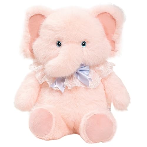 KUKUShining Elefanten Plüsch, Weiche Kuschelige Stofftier Puppe Mit Lätzchen Elefantenbaby Plüsch Spielzeug Geschenk Für Kinder Mädchen(Pink) von KUKUShining