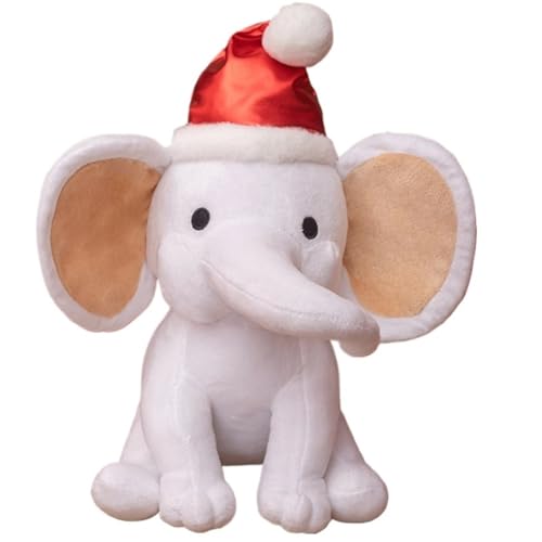 KUKUShining Elefanten Plüschtier, Süßer Cartoon Mit Hut Kuscheltierpuppen Süßes Umarmungskissen Pelziges Plüschtier Als Geschenk for Kinder(White) von KUKUShining