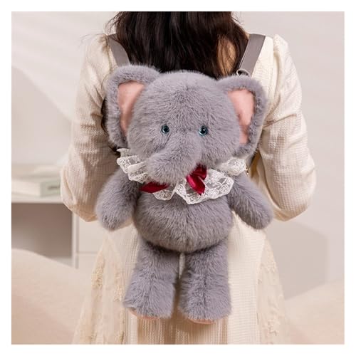 KUKUShining Elefanten Rucksack Plüsch, Kuschelige Stofftiere Mit Lätzchen Flauschige Elefantenbabys Plüschtier Geschenk for Kinder Freundinnen(Gray) von KUKUShining