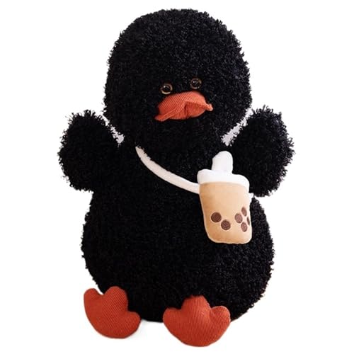 KUKUShining Ente Plüsch, Weiche Kuschelige Stofftier Puppe Mit Tasche Flauschiges Entenküken Plüsch Spielzeug Entzückender Begleiter for Kuscheln(Black,25cm/9.8in) von KUKUShining