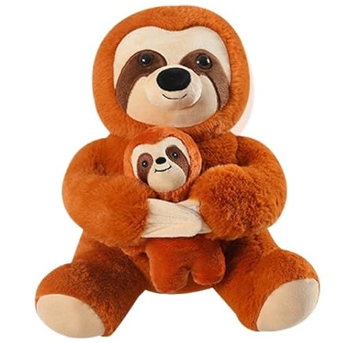 KUKUShining Faultier Plüschtier, Weiches Mama Faultier Kuscheltier Haustier Mit Niedlichen Baby Plüschtieren Spielzeug Geschenke Für Kinder(Brown,30cm/11.8in) von KUKUShining