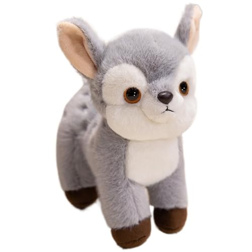 KUKUShining Hirsch Plüsch, Weiches Süßes Rehkitz Kuscheltier Puppe Realistisches Wald Plüschtier for Die Geburtstagsfeier Heimdekoration(Gray) von KUKUShining