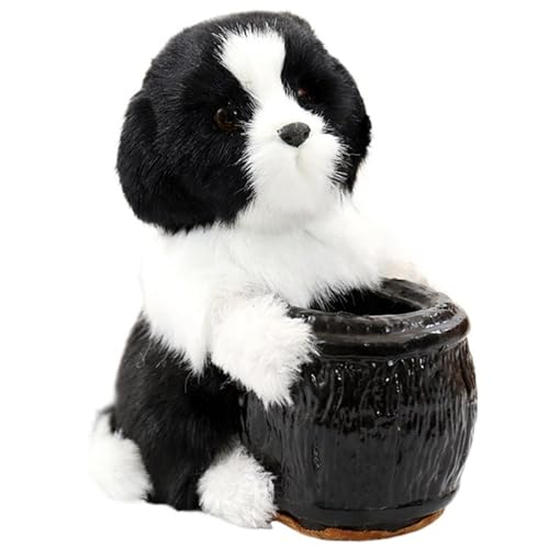 KUKUShining Hundestifthalter Aus Plüsch, Kuschelige Stofftierwelpen Puppen Stiftaufbewahrungsröhre Plüschtier Geschenk Zur Heimdekoration(Black) von KUKUShining