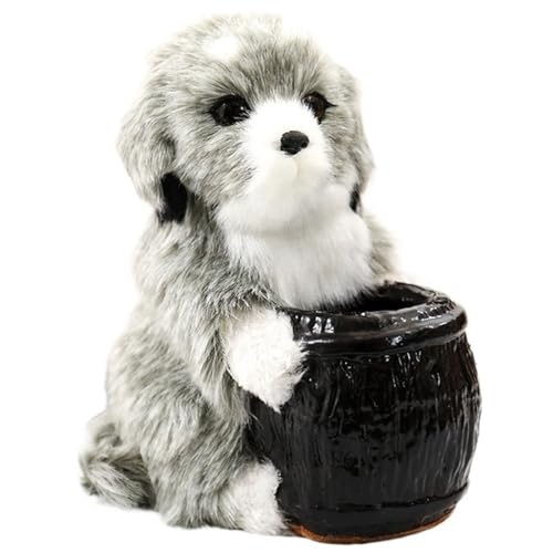 KUKUShining Hundestifthalter Aus Plüsch, Kuschelige Stofftierwelpen Puppen Stiftaufbewahrungsröhre Plüschtier Geschenk Zur Heimdekoration(Gray) von KUKUShining