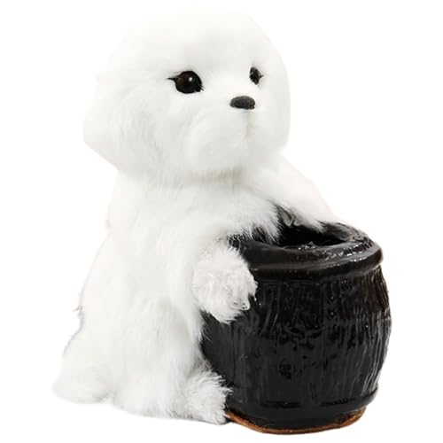 KUKUShining Hundestifthalter Aus Plüsch, Kuschelige Stofftierwelpen Puppen Stiftaufbewahrungsröhre Plüschtier Geschenk Zur Heimdekoration(White) von KUKUShining