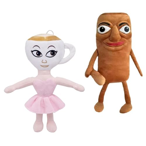 KUKUShining Italienisches Brainrot Plüschtier, Kuschelige Tung Tung Sahur Stofftier Puppe Lustige Ballerina Cappucina Plüschtier (2 Stück) von KUKUShining