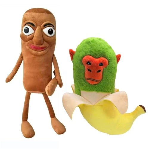 KUKUShining Italienisches Brainrot Plüschtier, Süßes Tung Tung Sahur Kuscheltier Kuschelkissen Puppe Shimpanzinni Bananini Plüschtier (2 Stück) von KUKUShining