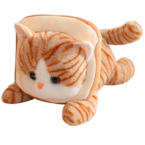 KUKUShining Katze Plüsch, Kuscheliges Kätzchen Stofftier Mit Kopfbedeckung Lebensechte Braune Katzen Plüsch Spielzeug Geschenke Für Kinder(Bread,30cm/11.8in) von KUKUShining