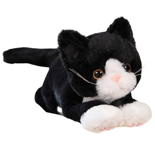 KUKUShining Katze Plüsch, Weiche Kuschelige Stofftiere Puppen Simuliertes Realistisches Kätzchen Plüschtier Spielzeug for Kinder Jungen Mädchen(Black) von KUKUShining