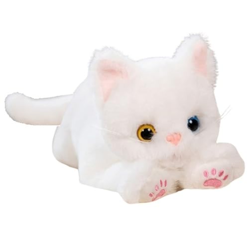 KUKUShining Katze Plüsch, Weiche Kuschelige Stofftiere Puppen Simuliertes Realistisches Kätzchen Plüschtier Spielzeug for Kinder Jungen Mädchen(White) von KUKUShining