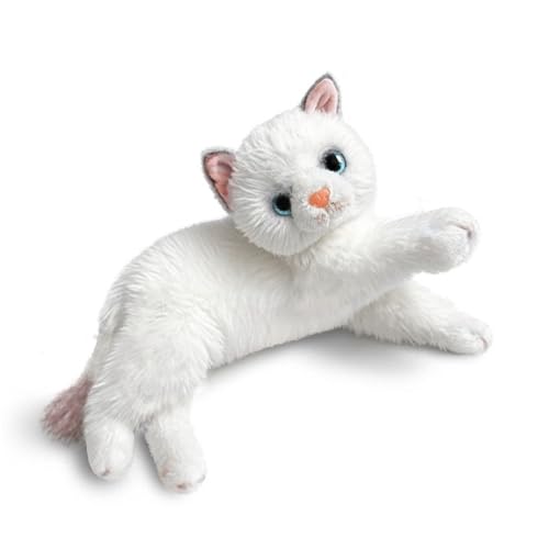 KUKUShining Katzen Plüschtier, Süßes Weiches Kätzchen Stofftierpuppen Kawaii-Plüschtier Körperkissen for Kuscheln Nickerchen Zimmerdekoration(White) von KUKUShining