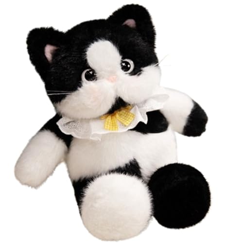 KUKUShining Katzen Plüschtier, Weiches Süßes Kuscheltier Simulations Kätzchen Plüschkissen Puppe Umarmend Schlafend for Geburtstagsgeschenke(Black bib,60cm/23.6in) von KUKUShining