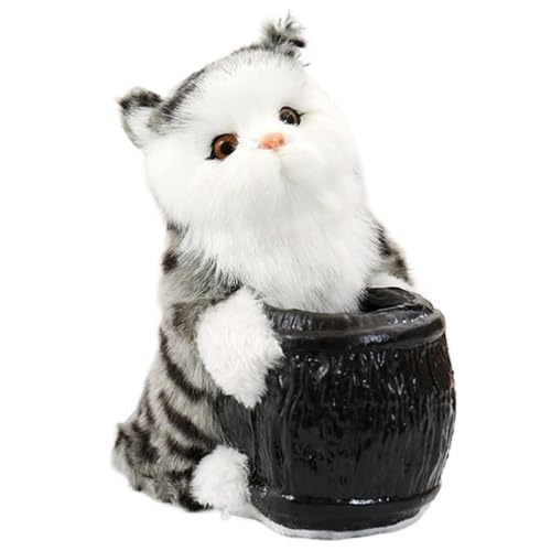 KUKUShining Katzen Stiftehalter Aus Plüsch, Kuscheliges Stofftier Kätzchen Puppen Stifte Aufbewahrungsröhre Plüschtier Geschenk Zur Heimdekoration(Gray) von KUKUShining