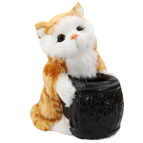 KUKUShining Katzen Stiftehalter Aus Plüsch, Kuscheliges Stofftier Kätzchen Puppen Stifte Aufbewahrungsröhre Plüschtier Geschenk Zur Heimdekoration(Orange) von KUKUShining