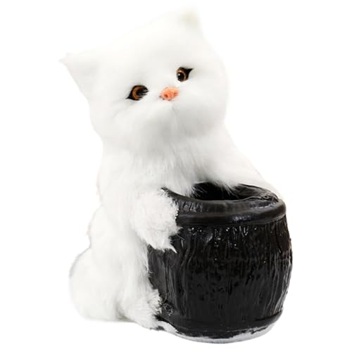 KUKUShining Katzen Stiftehalter Aus Plüsch, Kuscheliges Stofftier Kätzchen Puppen Stifte Aufbewahrungsröhre Plüschtier Geschenk Zur Heimdekoration(White) von KUKUShining