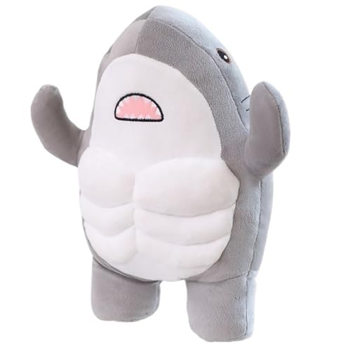 KUKUShining Kuscheliges Muskelhai Plüschtier, Weiches Stofftier Plüschpuppenkissen for Umarmen for Kinder Jungen Und Mädchen Geschenk Raumdekoration(Gray,45cm/17.7in) von KUKUShining