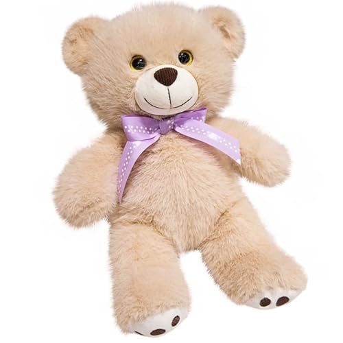 KUKUShining Kuscheliges Teddybär Plüschtier Mit Schleife, Ausgestopfter Brauner Pfotennase Plüschtierpuppenkissen Kinder Neugeborene Babys Geschenk(Beige,25cm/9.8in) von KUKUShining