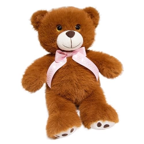 KUKUShining Kuscheliges Teddybär Plüschtier Mit Schleife, Ausgestopfter Brauner Pfotennase Plüschtierpuppenkissen Kinder Neugeborene Babys Geschenk(Brown,35cm/13.8in) von KUKUShining
