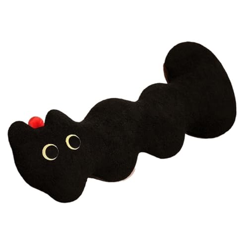 KUKUShining Langes Katzen Plüschkissen, Cartoon Weiche Stofftierpuppe Süßes Kätzchen Plüschtier for Kindersofa Heimdekoration Geschenk(Black) von KUKUShining