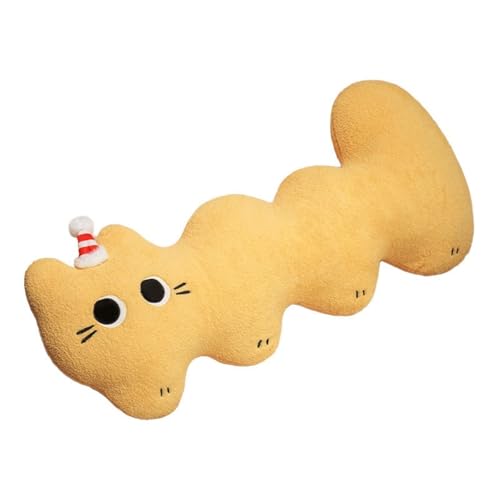 KUKUShining Langes Katzen Plüschkissen, Cartoon Weiche Stofftierpuppe Süßes Kätzchen Plüschtier for Kindersofa Heimdekoration Geschenk(Yellow) von KUKUShining