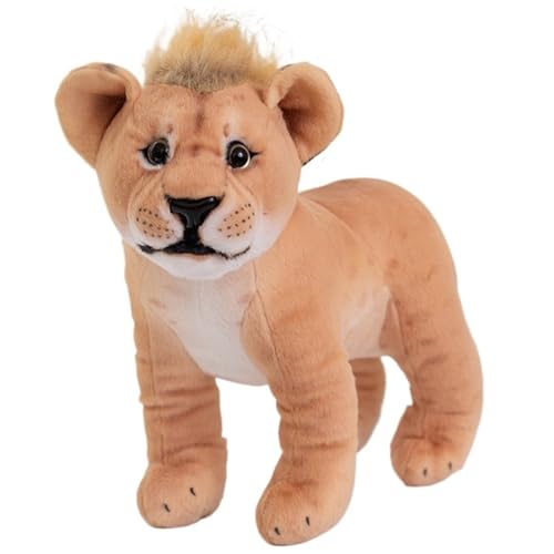 KUKUShining Löwe Kuscheltier, Süße Weiche Stofftier Puppe Stehend Wild Realistisch Gelbe Löwen Plüschtier Spielzeug Geschenke Für Kinder Jungen(Male) von KUKUShining