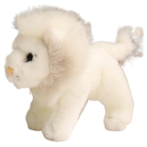 KUKUShining Löwe Plüschtier, Weiche Kuschelige Stofftiere Puppen Realistische Flauschige Umarmungskissen Plüschtier Spielzeug Geschenke for Kinder(White,25cm/9.8in) von KUKUShining