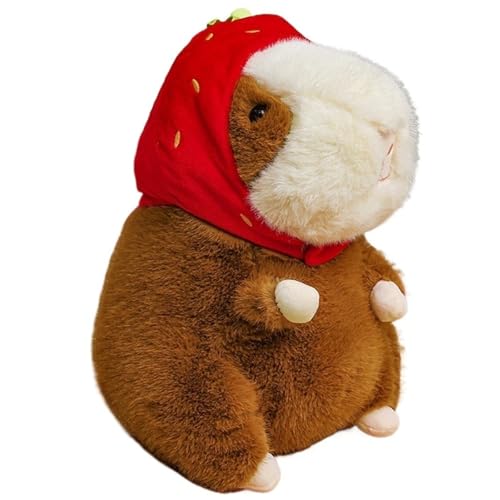 KUKUShining Meerschweinchen Plüschtier, Süßes Stofftier Mit Erdbeerhut Puppe Wurfkissen Simulations Plüschtier Für Kinder Jungen Mädchen(Brown,25cm/9.8in) von KUKUShining