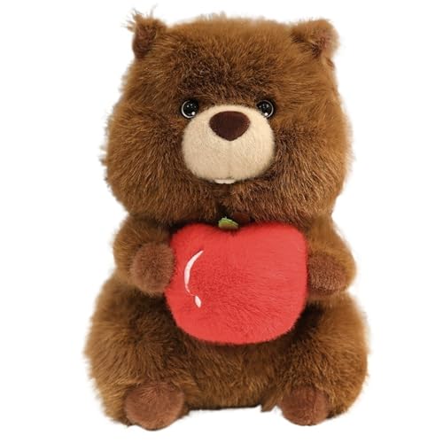 KUKUShining Murmeltier Plüschtier, Kuschelige Stofftier Puppe Mit Mais Apfel Simulation Kawaii Plüschtier Geschenk Für Kinder Freundin(Red,30cm/11.8in) von KUKUShining