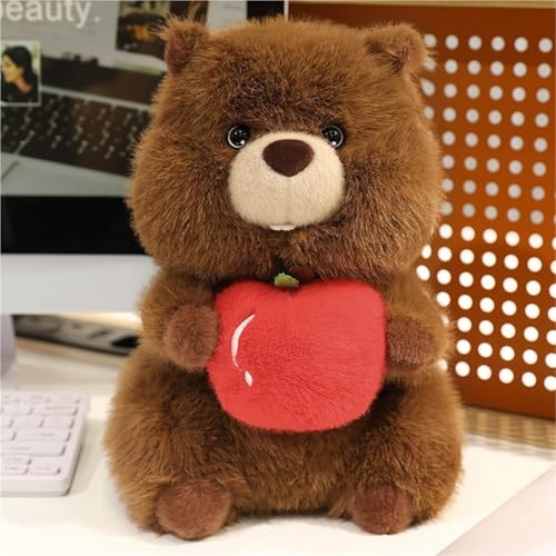 KUKUShining Murmeltier Plüschtier, Süßes Weiches Stofftier Realistisch Hält Essen Lustiges Dekor Plüschtier for Freunde Und Kinder(Red,25cm/9.8in) von KUKUShining