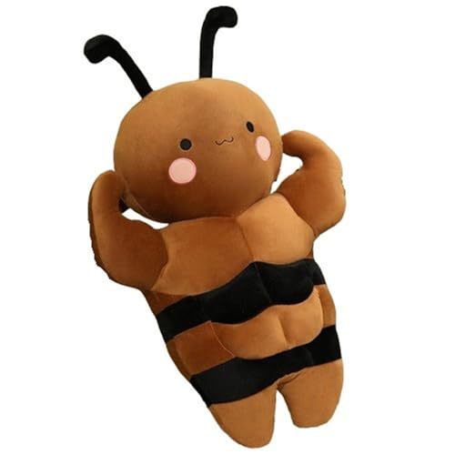 KUKUShining Muskel Bienen Plüsch, Kuscheliges Kuscheltier Kissen Weiche Kawaii Honigbienen Puppen Plüschkissen Geschenk for Kinder Mädchen Jungen(Brown) von KUKUShining