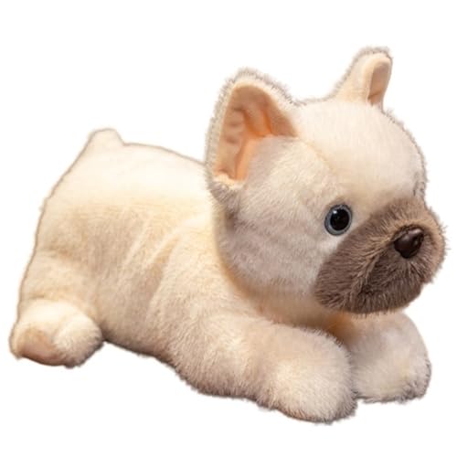 KUKUShining Niedliches Plüschtier Mit Welpenmotiv, Weiche Kuschelige Lebensechte Bulldogge Kuscheltiere Plüsch Hundepuppen Kissen for Kinder(White) von KUKUShining