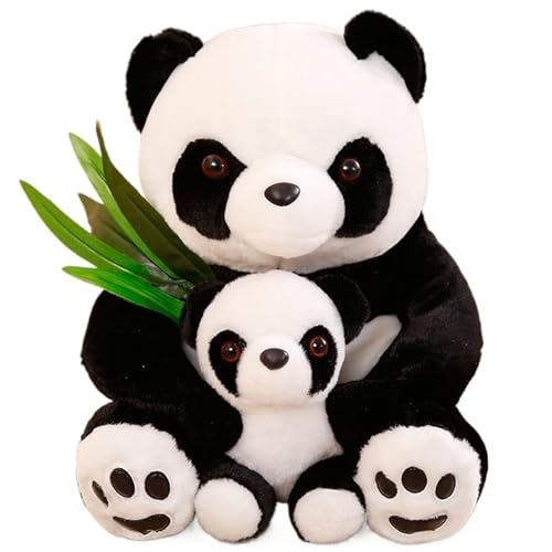 KUKUShining Panda Kuscheltier Mama Baby, Süße Kuscheltier Plüschtier Weiche Stofftiere Puppe Mit Bambus Kuscheliger Plüsch Spielzeug Umarmungskissen(50cm/19.8in) von KUKUShining