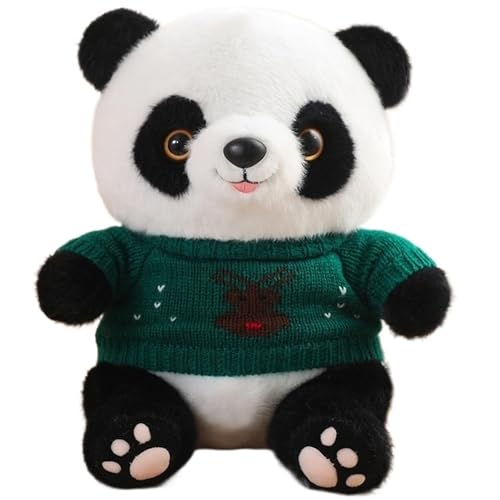 KUKUShining Panda Plüsch, Kuschelige Stofftiere Puppen Mit Pullover Realistisches Weiches Plüsch Spielzeug Geschenke Für Kinder Jungen Mädchen(Green) von KUKUShining
