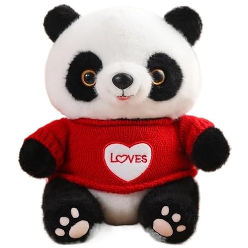 KUKUShining Panda Plüsch, Kuschelige Stofftiere Puppen Mit Pullover Realistisches Weiches Plüsch Spielzeug Geschenke Für Kinder Jungen Mädchen(Red) von KUKUShining