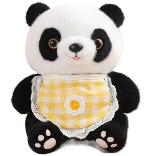 KUKUShining Panda Plüsch, Weiche Kuschelige Stofftiere Puppen Mit Lätzchen Realistisches Plüsch Spielzeug Geschenke Für Kinder Jungen Mädchen(Yellow,35cm/13.8in) von KUKUShining