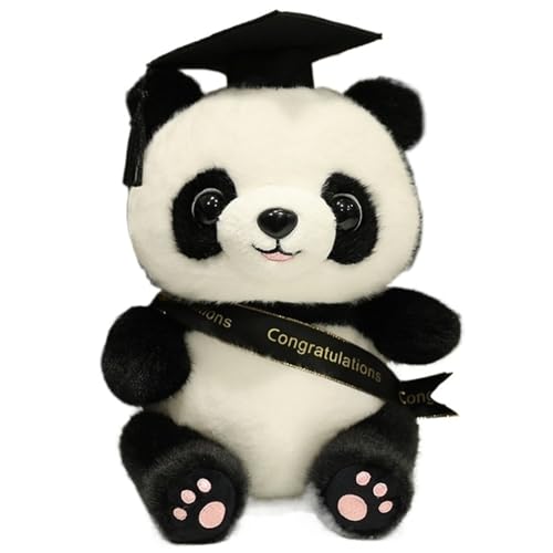 KUKUShining Panda Plüsch, Weiche Kuschelige Stofftiere Teddy Panda Puppe Mit Abschlusshut Spielzeug Geschenke for Kinder Mädchen(Black) von KUKUShining