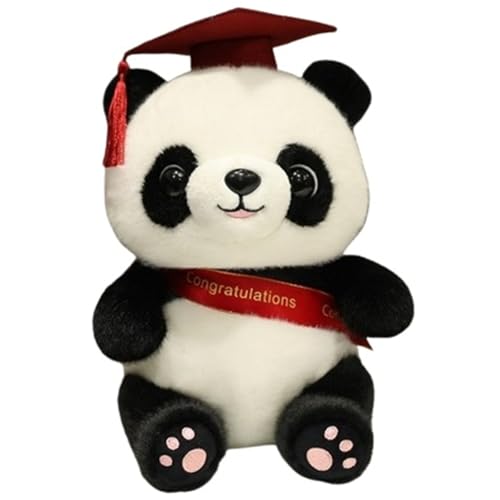 KUKUShining Panda Plüsch, Weiche Kuschelige Stofftiere Teddy Panda Puppe Mit Abschlusshut Spielzeug Geschenke for Kinder Mädchen(Red) von KUKUShining