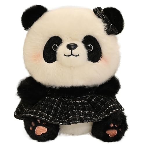 KUKUShining Panda Plüschtier, Kuschelrock Stofftier Puppe Mit Schleifen Dekoration Pandabär Plüschtier for Kindergeburtstagsgeschenke(Black) von KUKUShining