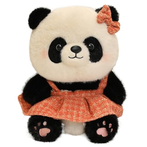 KUKUShining Panda Plüschtier, Kuschelrock Stofftier Puppe Mit Schleifen Dekoration Pandabär Plüschtier for Kindergeburtstagsgeschenke(Orange) von KUKUShining