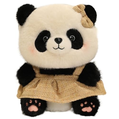 KUKUShining Panda Plüschtier, Kuschelrock Stofftier Puppe Mit Schleifen Dekoration Pandabär Plüschtier for Kindergeburtstagsgeschenke(Yellow) von KUKUShining