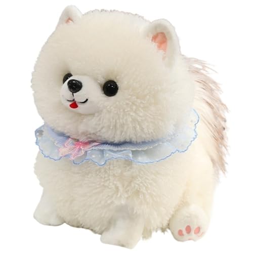 KUKUShining Pomeranian Plüschtier, Weiche Kuschelige Stofftier Puppe Mit Schleife Schal Hund Plüschtier Geschenk Für Kinder Mädchen(White,25cm/9.8in) von KUKUShining