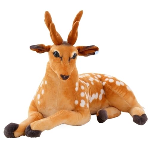 KUKUShining Realistisches Sikahirsch Plüschtier, Simulation Kuschelig Weich Ausgestopftes Pelziges Geflecktes Tierpuppenkissen Dekoration for Das Home(75cm/29.5in) von KUKUShining