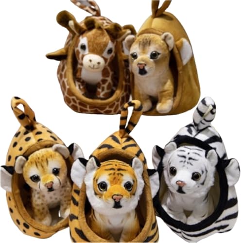 KUKUShining Realistisches Tiger Plüschtier, Süßes Weiches Leoparden Plüschtier Kuscheltier Kissen Plüschpuppe Heimdekoration Geschenke(5PCS) von KUKUShining