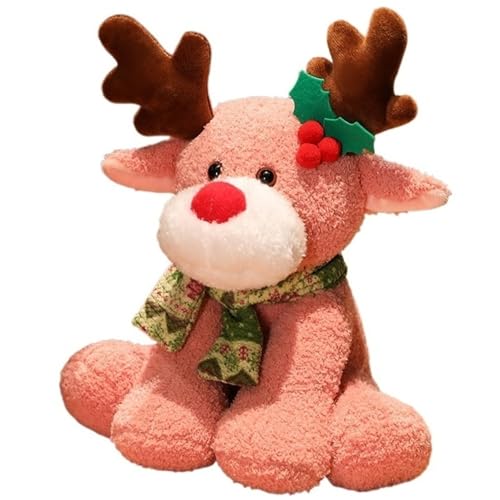 KUKUShining Rentier Plüschtier, Weihnachtselch Weiche Stofftier Puppen Heimdekoration Plüsch Spielzeug for Kinder Mädchen Jungen(Pink) von KUKUShining