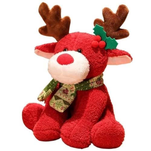 KUKUShining Rentier Plüschtier, Weihnachtselch Weiche Stofftier Puppen Heimdekoration Plüsch Spielzeug for Kinder Mädchen Jungen(Red) von KUKUShining