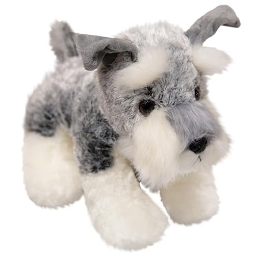 KUKUShining Schnauzer Plüschtier, Weiche Kuschelige Stofftier Puppe Simulationshund Plüschtier Spielzeug Geschenke Für Kinder Mädchen Jungen(40cm/15.7in) von KUKUShining