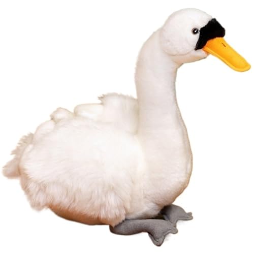 KUKUShining Schwan Plüsch, Weiche Kuschelige Safari Tierpuppen Realistische Flauschige Gans Spielzeug Geschenk for Kinder Jungen Mädchen(White) von KUKUShining