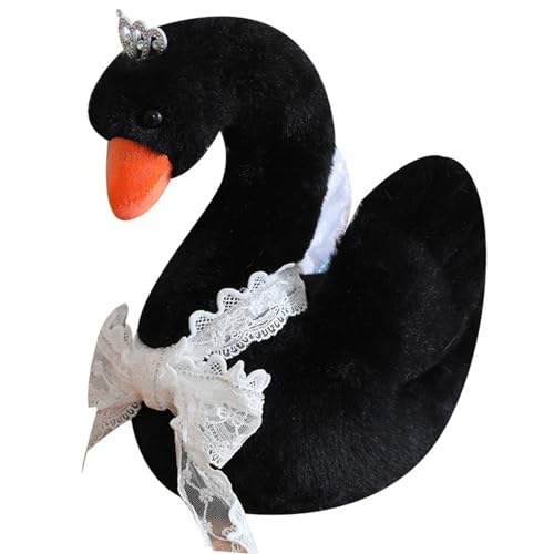 KUKUShining Schwan Plüschtier, Weiche Kuschelige Stofftier Puppe Mit Krone Realistische Pelzige Spitzen Schwäne Plüschspielzeug Spielgefährten(Black,28cm/11in) von KUKUShining